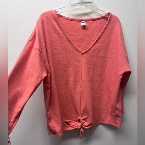 Old Navy Coral Long Sleeve Tie-Front Top
